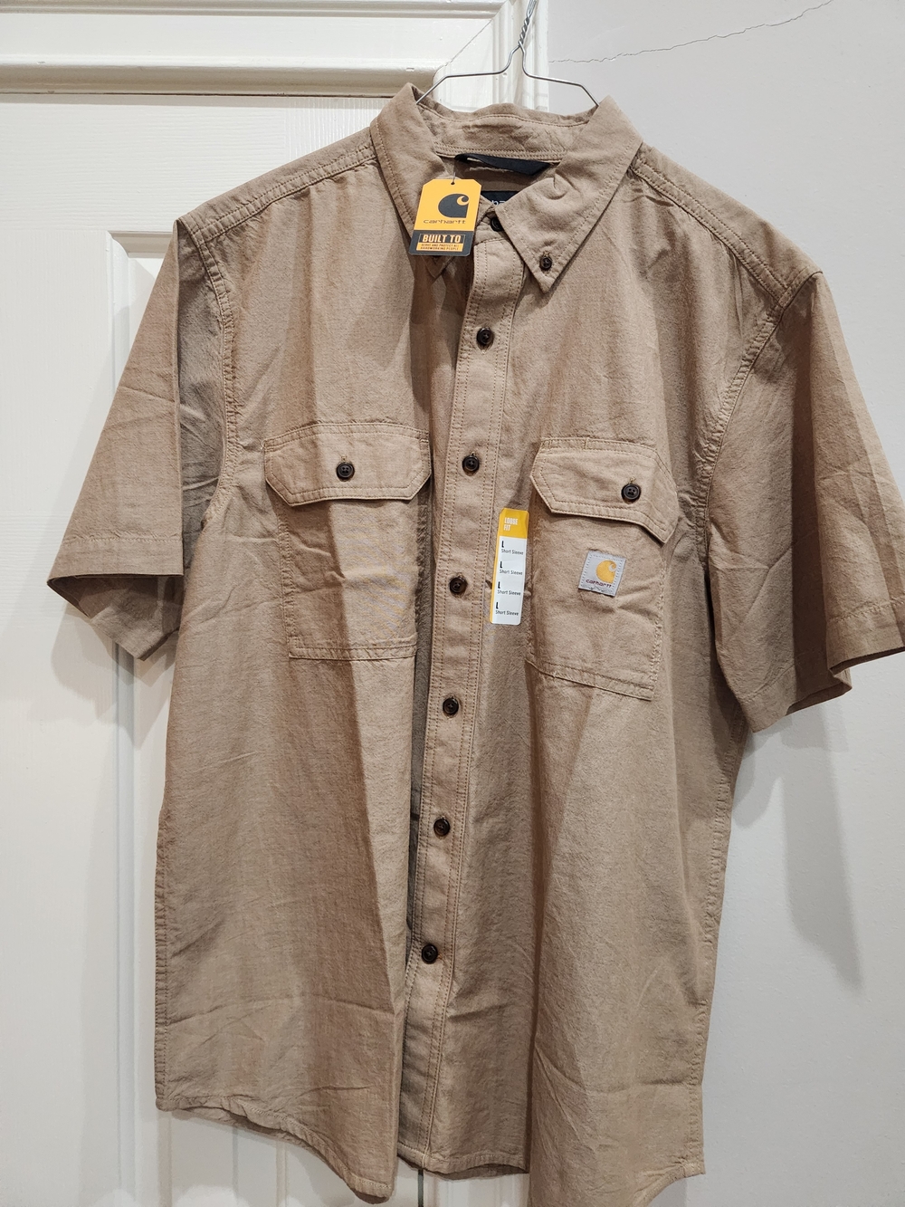 Carhartt Men's Short-Sleeve Button-Down Work Shirt — Tan New With Tags Size L